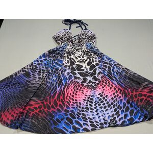 Women's Halter Maxi Swim Cover Up Animal Print Blue Pink One Size Boho